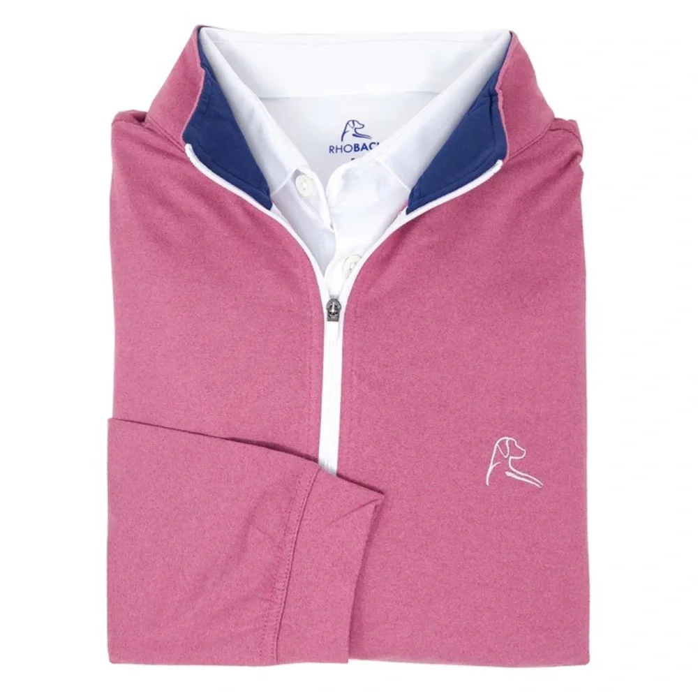 Rhoback || The Rooster Performance Q-Zip Heathered Red Pink Navy XXL
